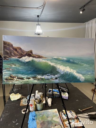 Картина маслом «Прибой в Феодосии»