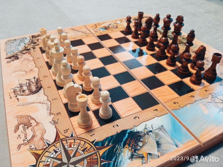 Шахматы нарды шашки 3 в 1 Морские