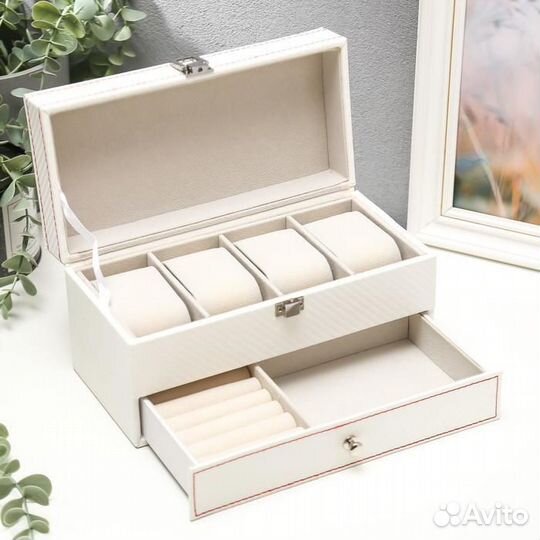 Шкатулка кожзам для украшений и часов 4 отделения