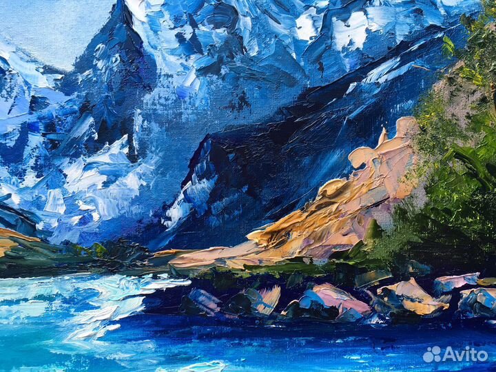 Картина маслом холст горы пейзаж река