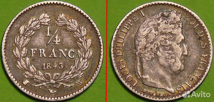 Франция 1/4 франка 1843 год