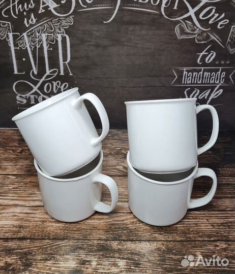 Белые фарфоровые кружки набор 4 шт стаканы 390 мл