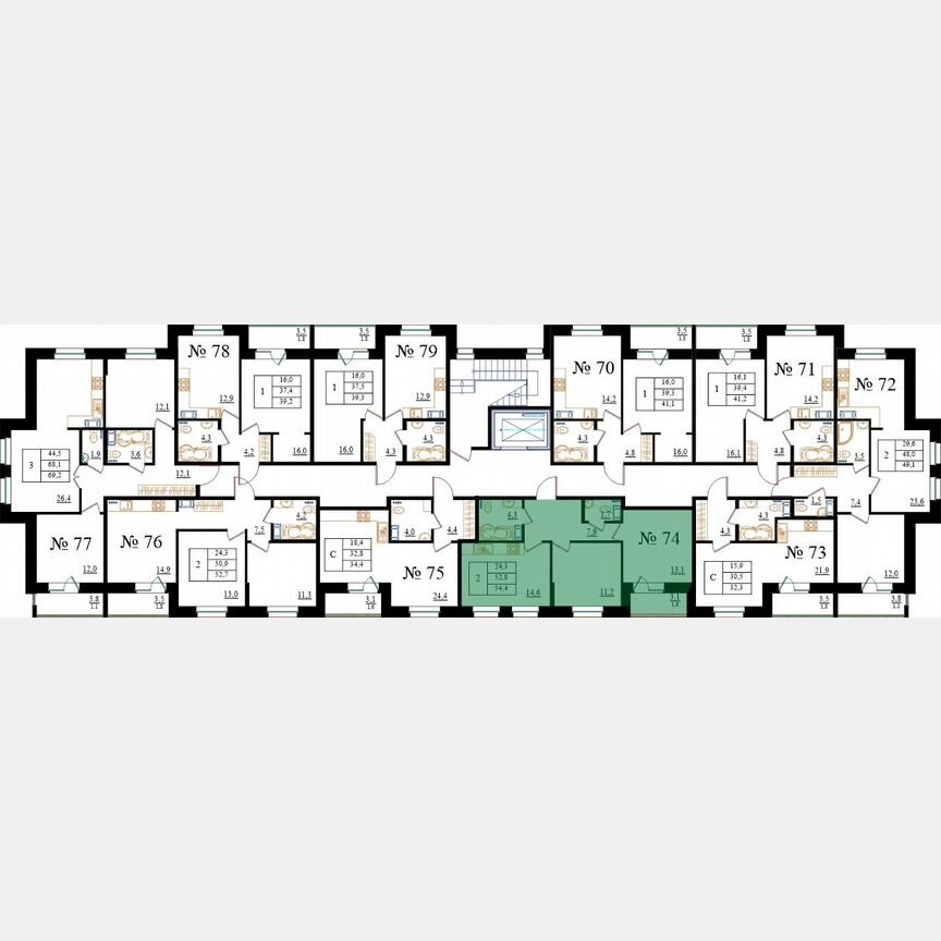 2-к. квартира, 54,4 м², 8/8 эт.