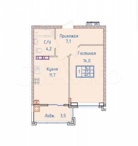 1-к. квартира, 40,5 м², 7/8 эт.
