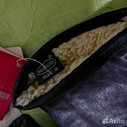 Перчатки женские чёрные кожаные размер 8