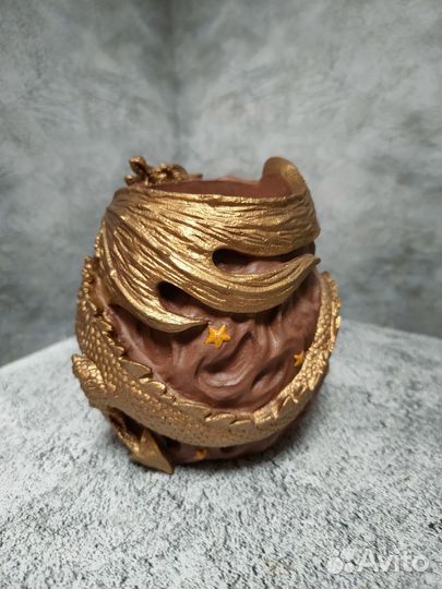 Гипсовая статуэтка кашпо Дракон золото