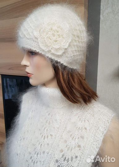 Шапка вязаная пуховая женская Ручная работа