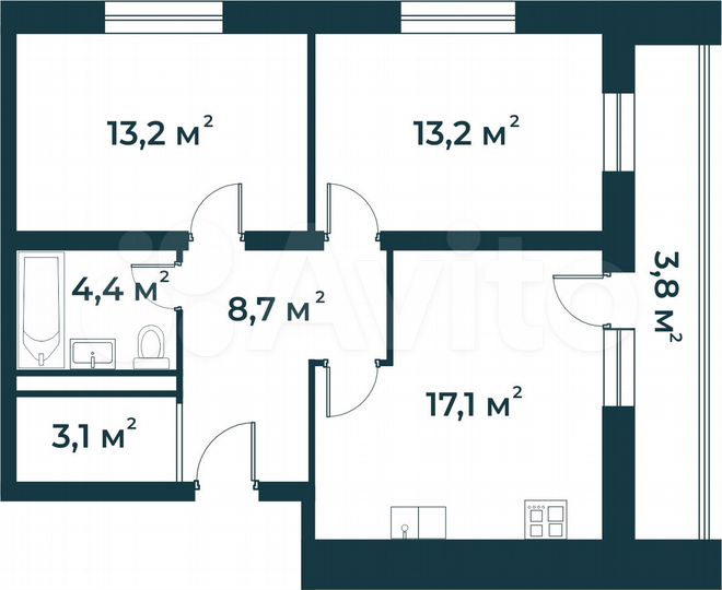 2-к. квартира, 63,5 м², 1/5 эт.