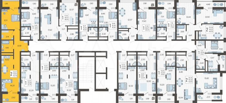 2-к. квартира, 50,8 м², 11/19 эт.