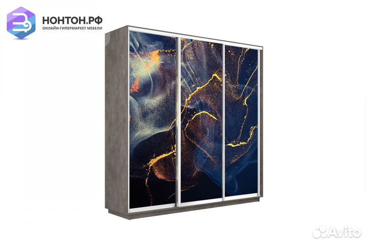 Шкаф-купе 3-х дверный Нонтон фото №1016 / бетон