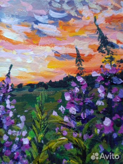 Картина- миниатюра.Акрилом.Иван-чай