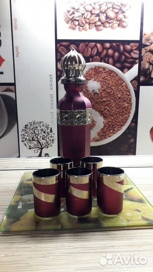 Штоф стекло и 6 рюмок. Бордо