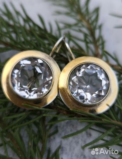 Серьги, брошь, СССР, серебро 875, горный хрусталь