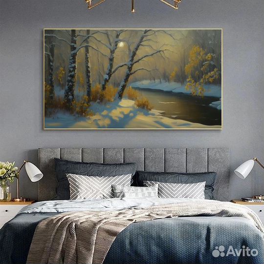 Картина маслом пейзаж со снегом Примерка онлайн