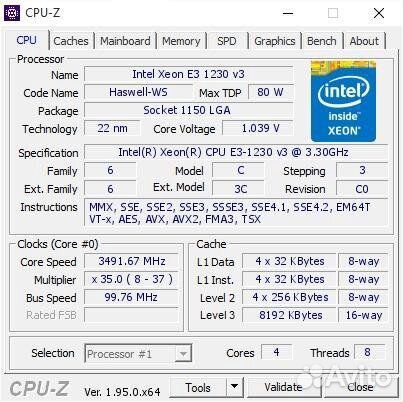 Процессор Intel Xeon E3 1230 V3 (LGA 1150)