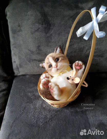 Игрушка ручной работы, подвижный котенок рэгдолл