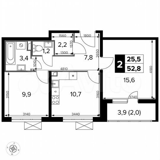 2-к. квартира, 52,8 м², 19/22 эт.