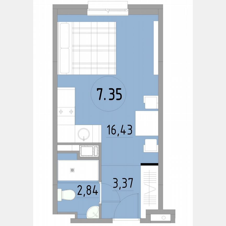 1-к. апартаменты, 22,6 м², 7/13 эт.