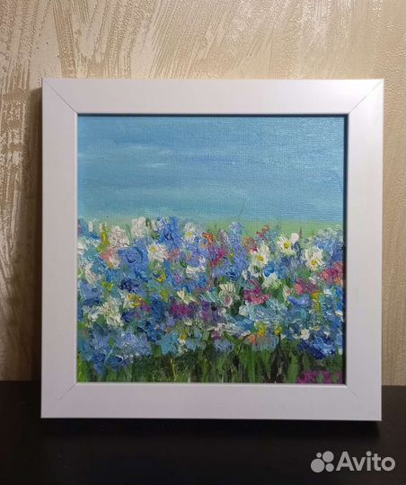 Миниатюра маслом на холсте Полевые цветы