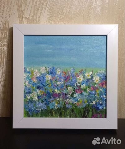 Миниатюра маслом на холсте Полевые цветы