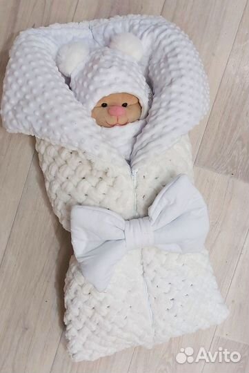 Конверт одеяло на выписку вязаное осень, зима