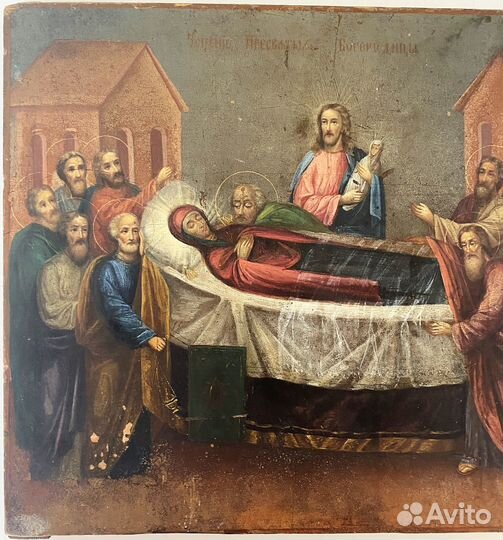 Икона старинная успение академическая живопись 19