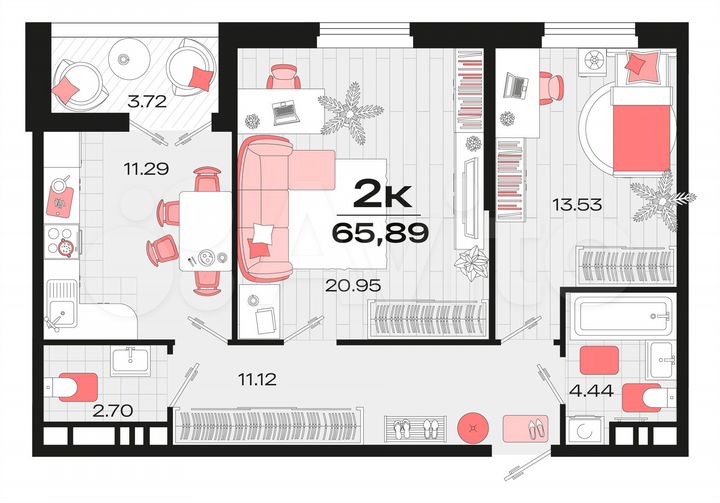 2-к. квартира, 65,2 м², 13/14 эт.