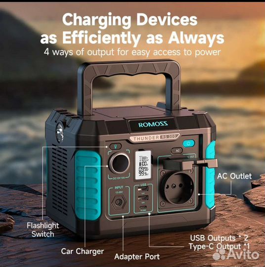 Портативная электростанция romoss RS300, 62400 мАч