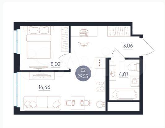 2-к. квартира, 29,6 м², 20/25 эт.
