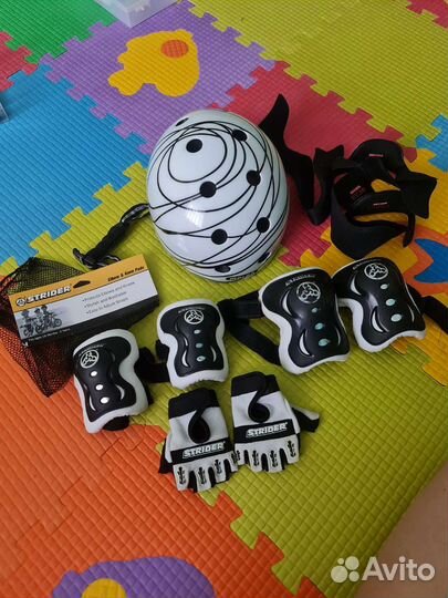 Защита: шлем, налокотники, наколенники, перчатки