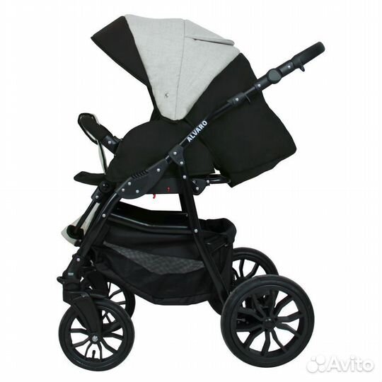 Коляска alvaro 2в1 Alis т.серый+св.серый+бел.кожа