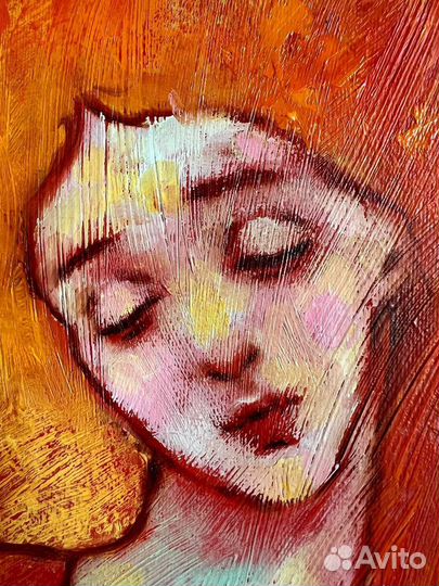 Картина маслом ангел кошка девушка