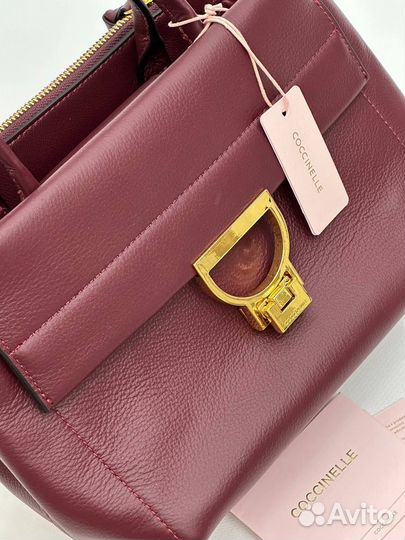 Сумка с ручкой Coccinelle натуральная кожа бордова