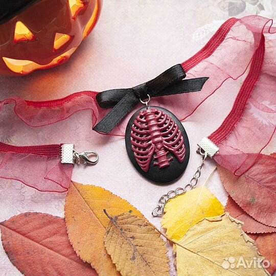 Чокер с бантиком и камеей ручной работы