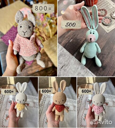 Вязаный зайчик ручная работа