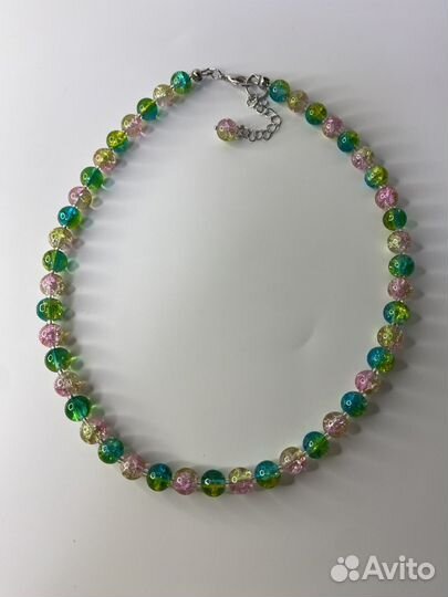 Разноцветные бусы кракле стекло 44 см