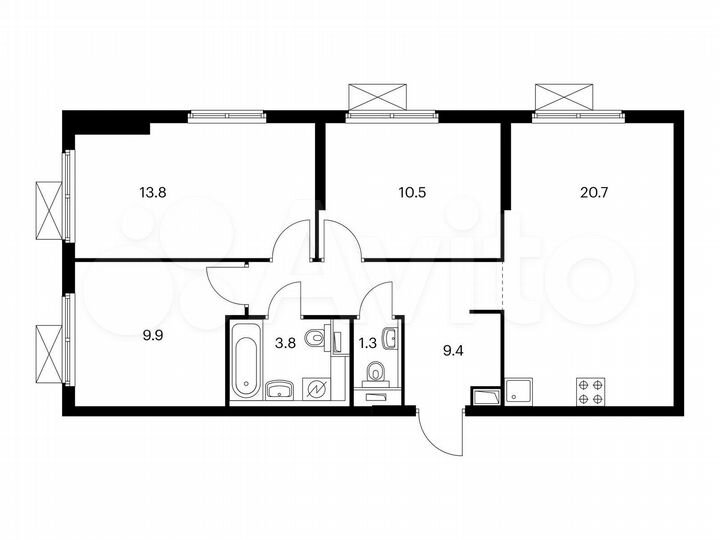 3-к. квартира, 69,4 м², 23/25 эт.