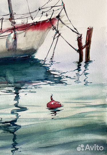 Интерьерная Акварельная картина Парусник Море