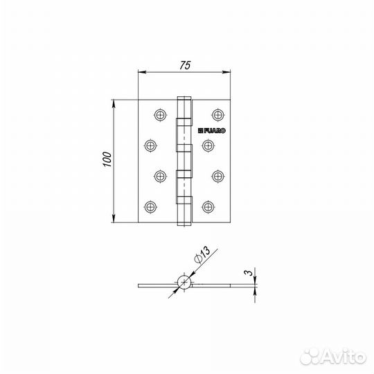 Петля IN6400U WAB (4BB 150x95x3) мат. бронза