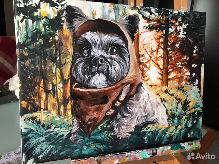 Портрет маслом на холсте, домашние животные