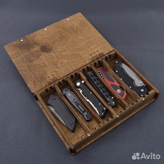Деревянная шкатулка для хранения 6-ти складных нож