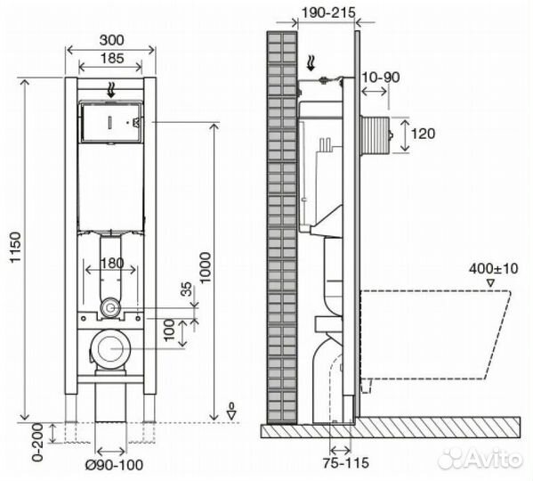 Инсталляция OLI узкая 30см + клавиша золото