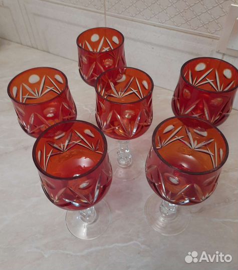 Комплект винтажных фужеров цветной хрусталь СССР