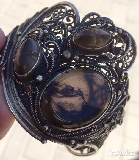 Винтажный браслет скань филигрань раухтопаз