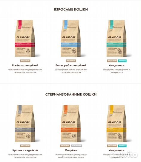 Корм для кошек Grandorf 2 кг в ассортименте