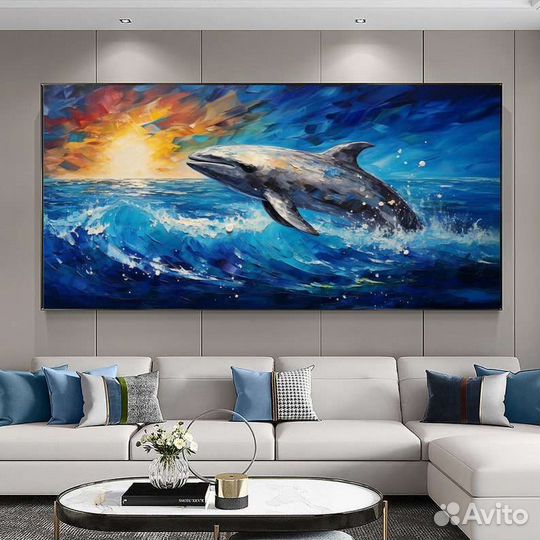 Текстурная картина маслом Танец дельфина 3D