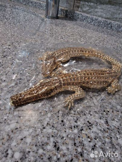 Ожерелье чокер крокодилы стразовые золотые