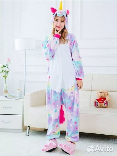Пижама Кигуруми Единорог со звездами Желтый Рог L