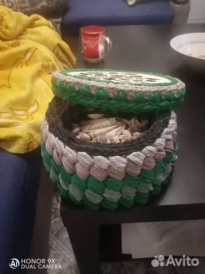 Корзинки-шкатулки из трикотажной пряжи