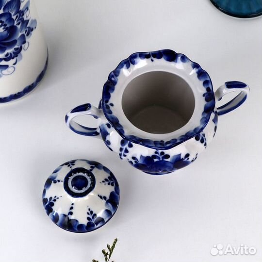 Сахарница 'Цветок', малая 17х10х11,5 см гжель